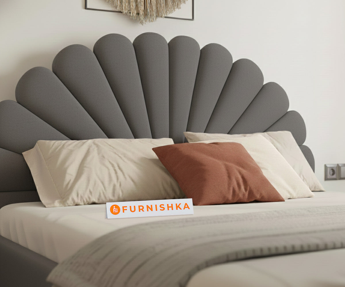 Satin Fabric bed with Uphold Hydraulic Storage Space Grey - Queen Size