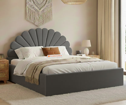 Satin Fabric bed with Uphold Hydraulic Storage Space Grey - Queen Size